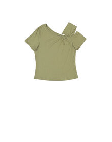 Oblique Cold Shoulder U Wire Pit Striped Top (Army Green)